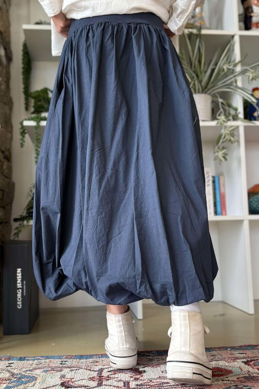 Paloma Bubble Hem Midi Skirt Navy